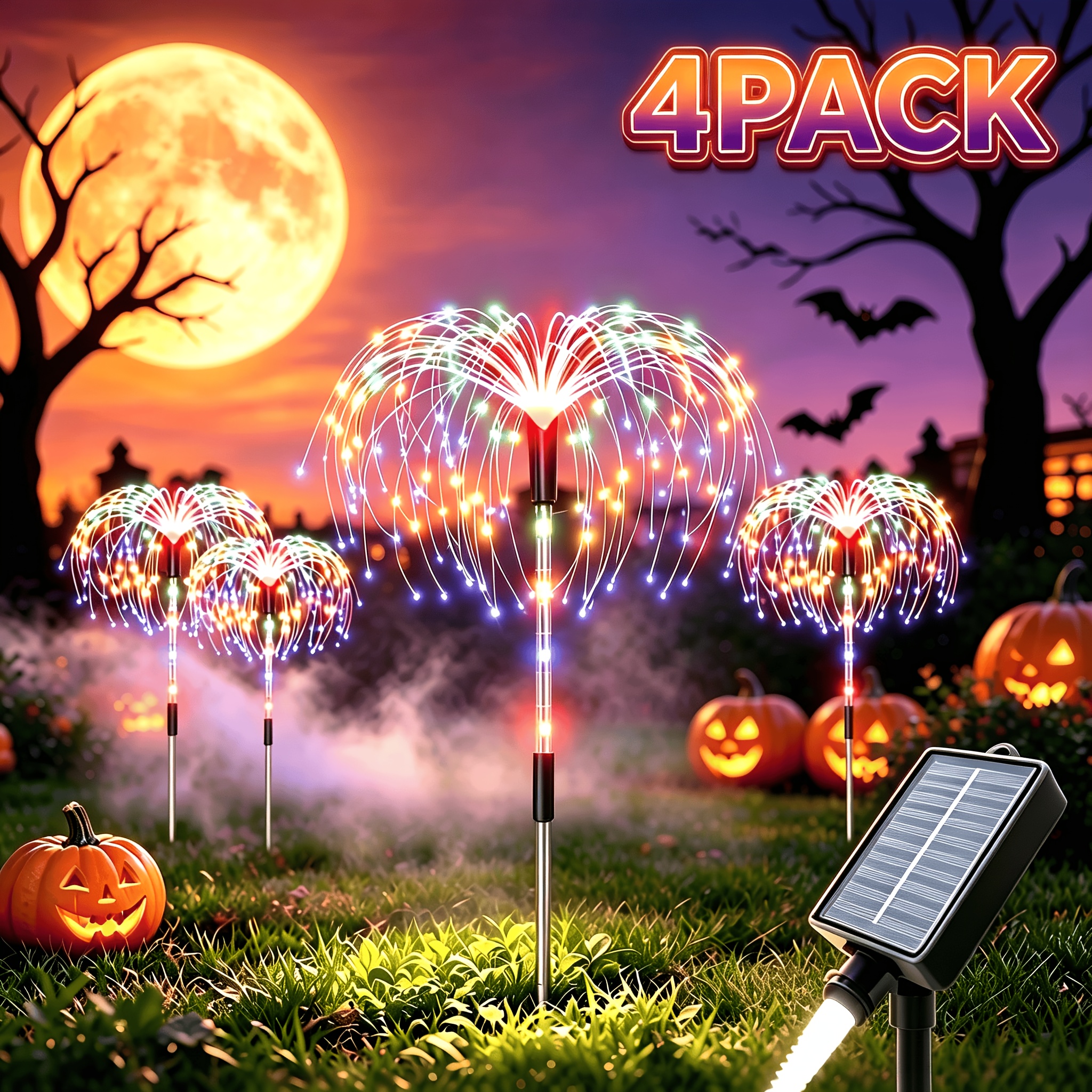 Image of 4pcs Solar Firework Lights - 8 Lighting , Ipx4, Colorful Led Garden Stakes For Outdoor Yard, Walkway, Camping, Party, Wedding, Christmas And Gathering Decor, Christmas Decor