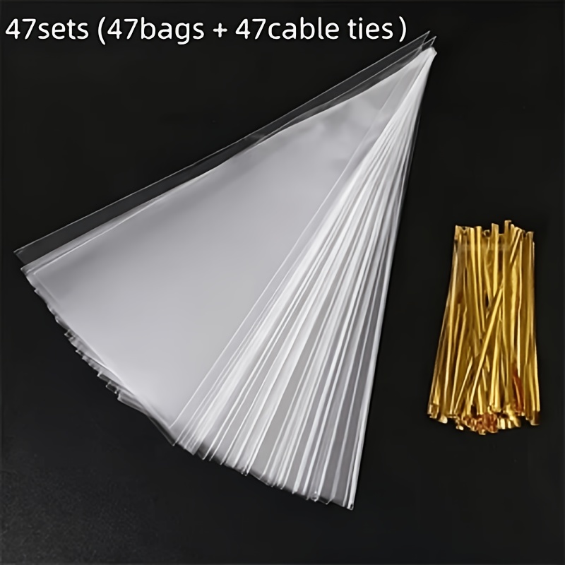 TEMU Gift For Her/him Transparent Cone-shaped Plastic Gift Bag With Golden Twist Tie - Ideal For Popcorn, Candy, And Small Business Packaging,