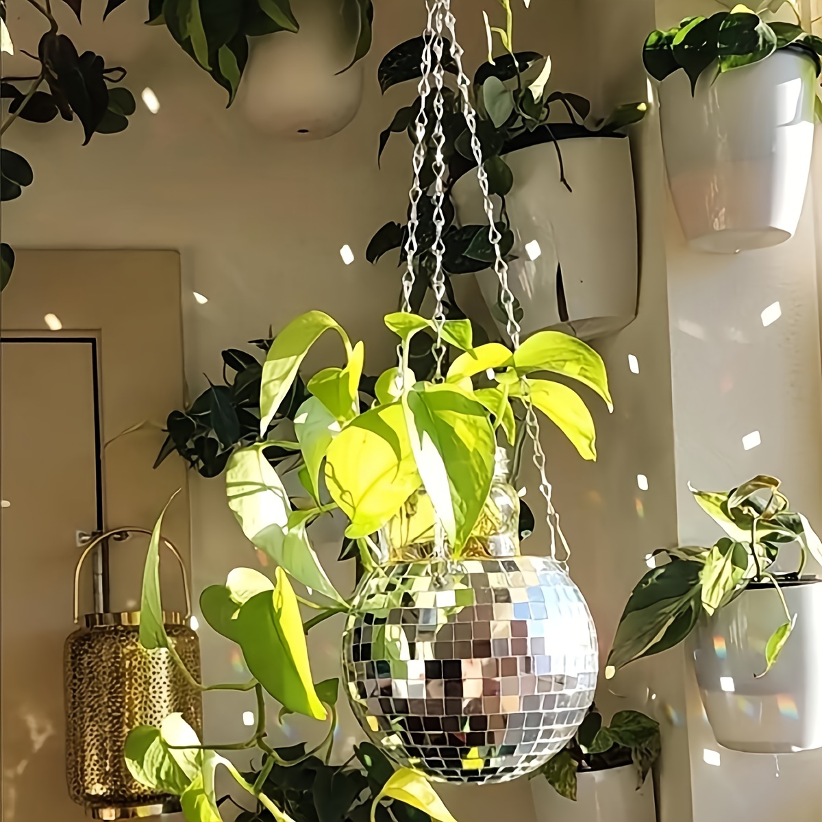 

1pc Disco Ball Silver Hanging Planter, Decorative Basket For Halloween, Christmas, Wedding - Plastic, Holiday Pendant For Indoor & Outdoor Use