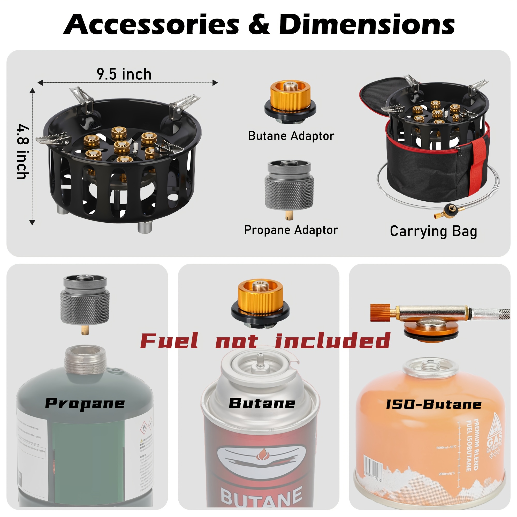 TEMU Portable Propane Camping Stove With 22,000 Watt Fire Output, Windproof Suitable For Bbq, Hiking, Emergency, Rv Use, Compatible For