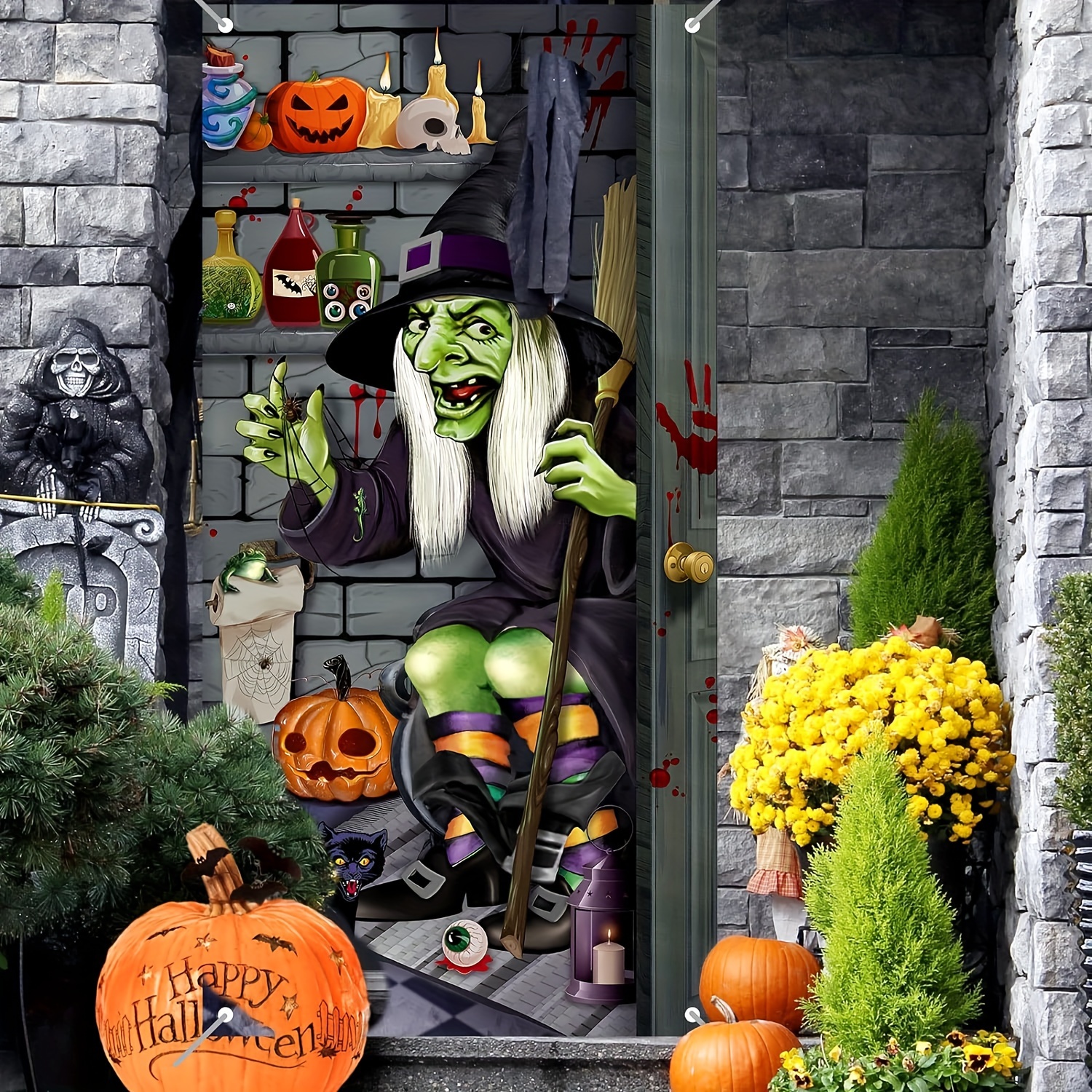 Couverture De Porte D'Halloween - Bannière Effrayante - Bannière De Porte Classique - Motif Personnage De Film D'horreur - Bannière De Fond Pour Fête