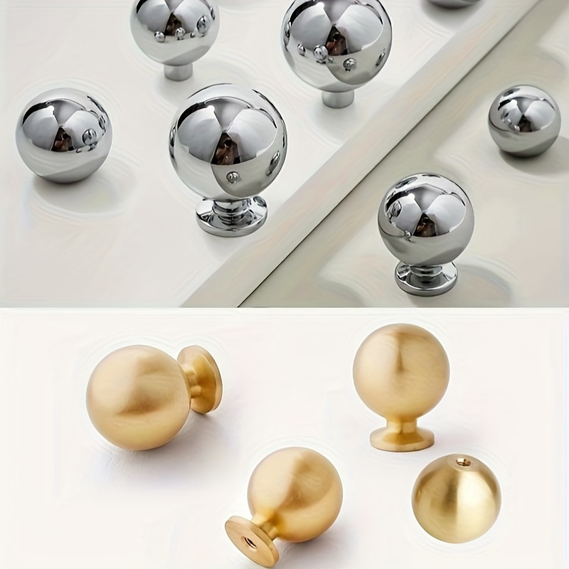 

3-pack Polished Brass Cabinet Knobs - Simple Round Metal Drawer Pulls With Installation Hardware For Kitchen And Bathroom Cabinets, Single Hole Golden Brass Handles