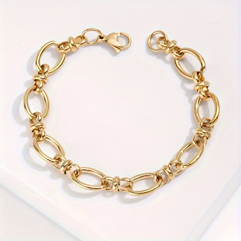 TEMU Pulsera de Cadena Unisex de Acero Inoxidable Dorado , Estilo Vintage Elegante para Uso Diario o Fiestas, Accesorio de Moda Europeo y Americano