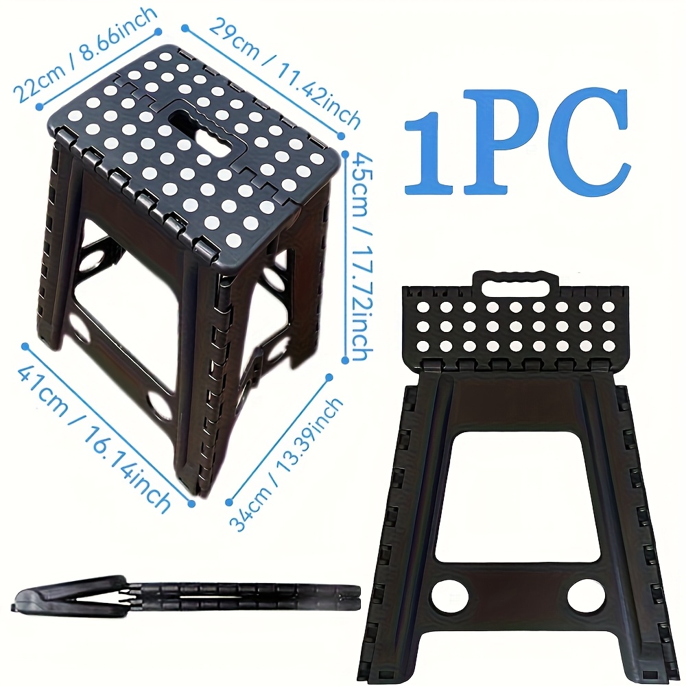 TEMU 17.7inch Folding Step Stool With Portable Handle - Heavy-duty Plastic, Lightweight, Compact For , Perfect For Bathroom, Kitchen, Bedroom