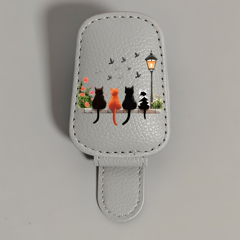 TEMU 4 Kittens Pattern Car Visor Clip, Pu Leather, Strong Magnetic Glasses Clip, Resistant To Falling Off, Used To Clip Cards, Receipts, Bank Cards,