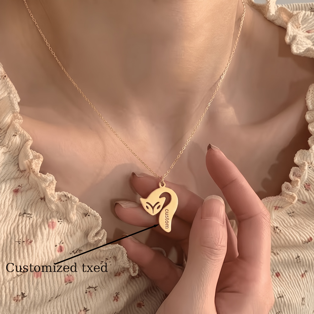 Customizable Engraved Little Fox Necklace, Premium Gift for Her