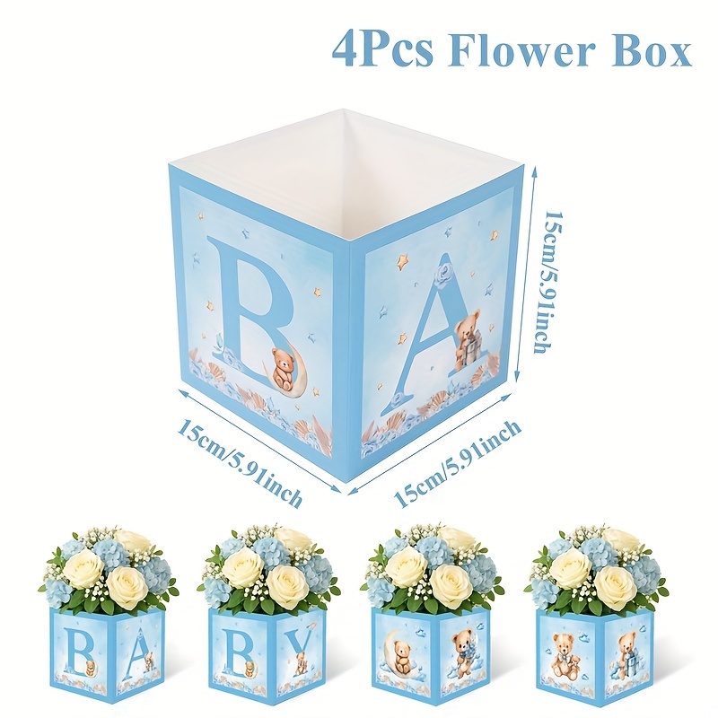 E-shop Geschenk für Sie/Ihn 4 Stück, Bär , 15 cm Briefmuster Papierquadratbox, Baby Shower Party Tischdekoration, Gender Revealing Party Frische