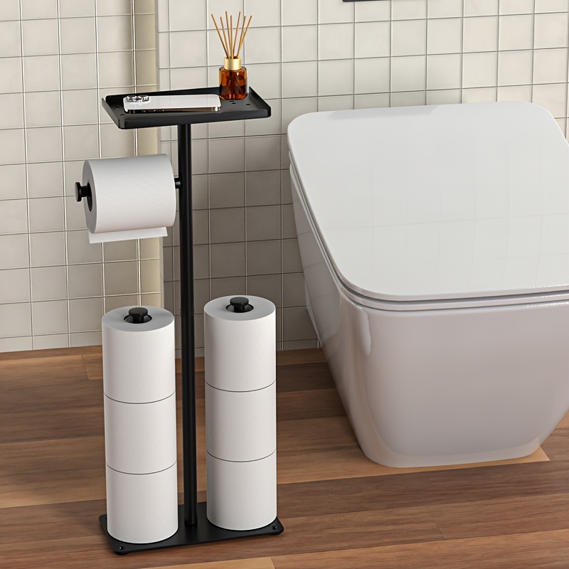 Epicano Freestanding Toilet Paper Holder Stand – Holds 3 Mega Rolls, Raised Base, Assembly Free, Space-Saving (Black)