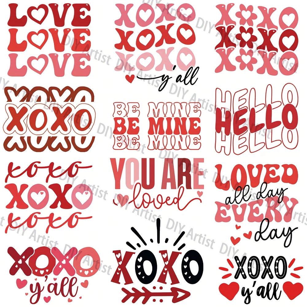 

12pcs Valentine's Day Iron-on Transfer Patches - Y' Letter Designs, Watermelon Red Vinyl Heat Press Decals For Diy T-shirts & Bags, Washable