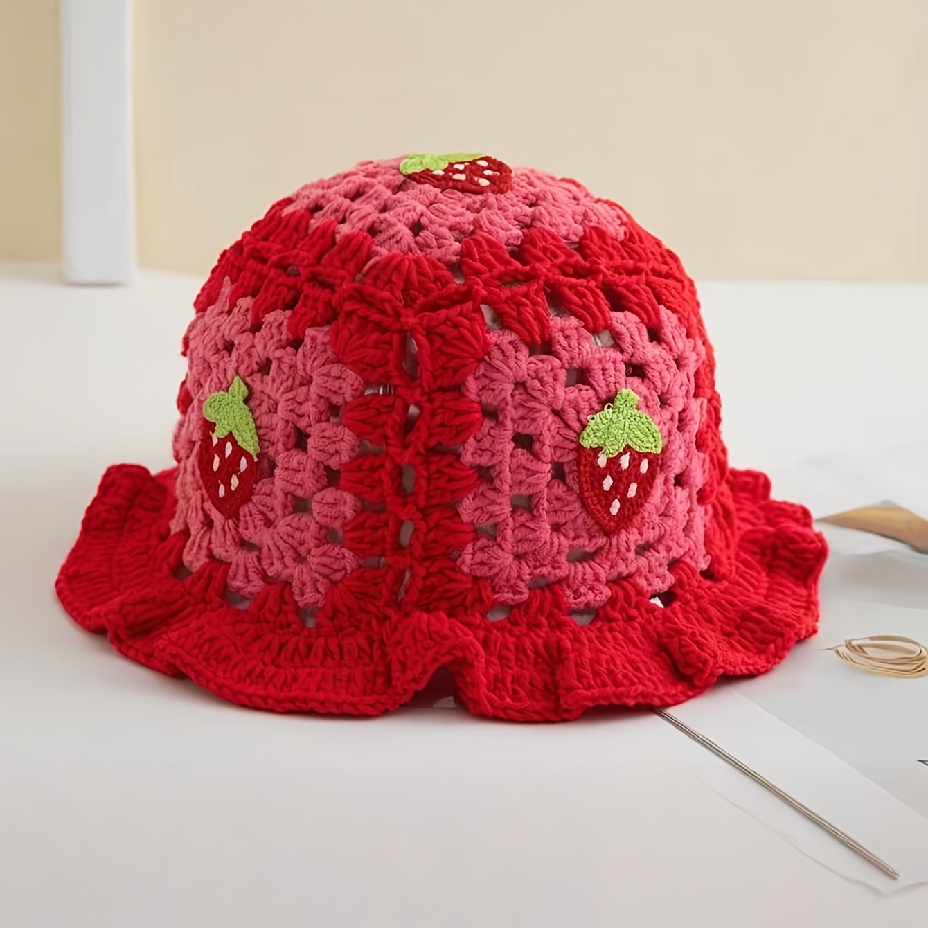 TEMU 1pc Women's Handmade Crochet Hat - Fashionable, , . Lightweight Hat Warmth, Cold-proof, Suitable For Autumn And Winter Seasons. Valentine's Day