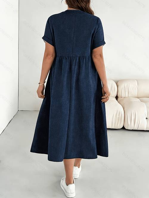 plus size plus size womens solid color casual v neck short sleeve dress for spring summer and autumn