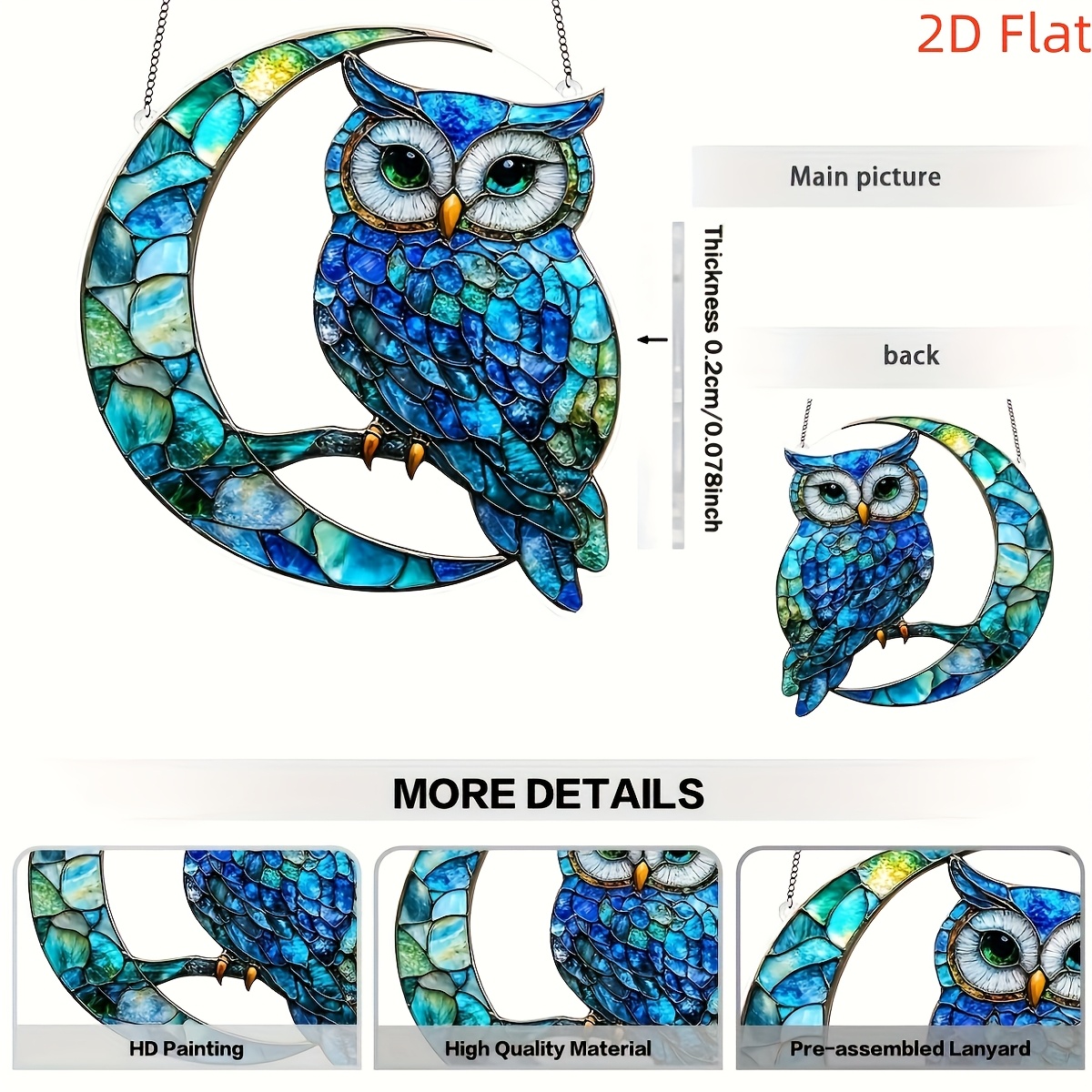 TEMU Atrapasoles de Lunar 2D , 8"x7", Tema Animal 2-D, Adorno Colgante Duradero en Acrílico Perfect para Decoración del Coche y Artesanía Mural –