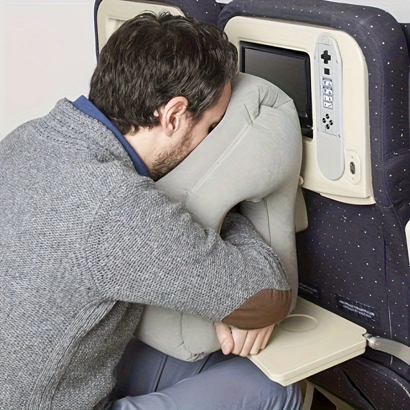 TEMU Ergonomic Inflatable Travel Pillow With Patented Valve - Neck & Head Support For Airplane, Car, Train, Office - Hand Washable, Gray, Long Flight, Travel Accessories