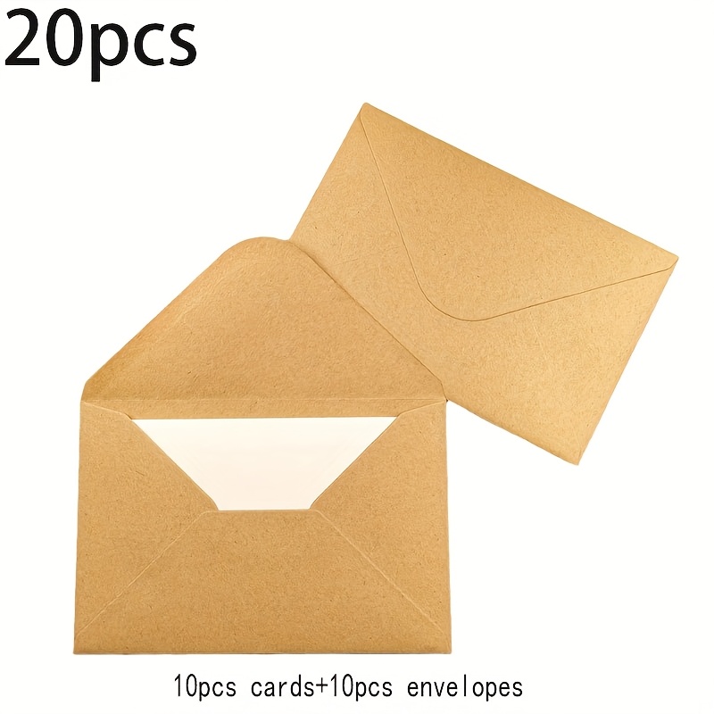 TEMU 20pcs, 10 Envelopes, 10 Folded Greeting Cards, Retro Style Paper Self-adhesive Envelopes, Handwritten Blank Greeting Cards, Greeting Card
