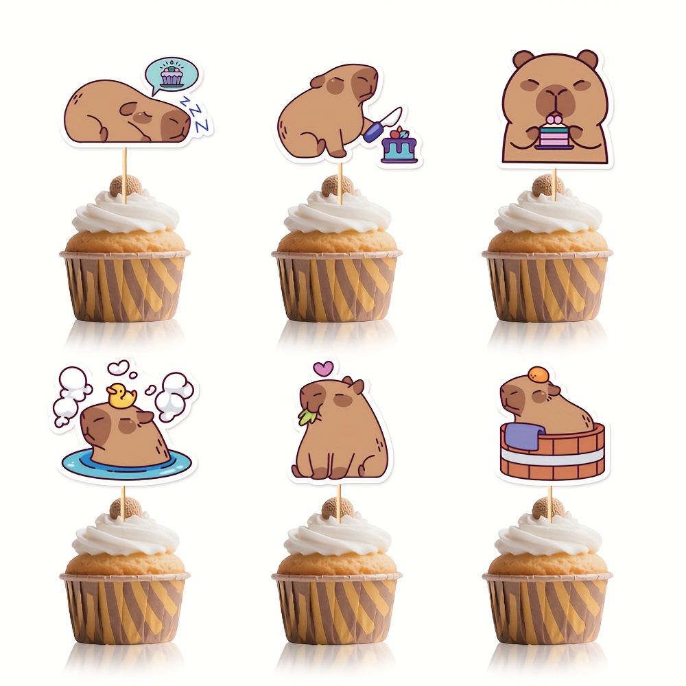 24/48pcs Capybara Cupcake Decorations, Birthday Party Supplies, Capybara Cake Decorations, Birthday Party Ornaments