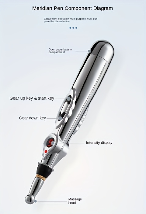 New Model: a Portable Silver Massage Pen with Battery, Acupuncture Pen for Point Massage.