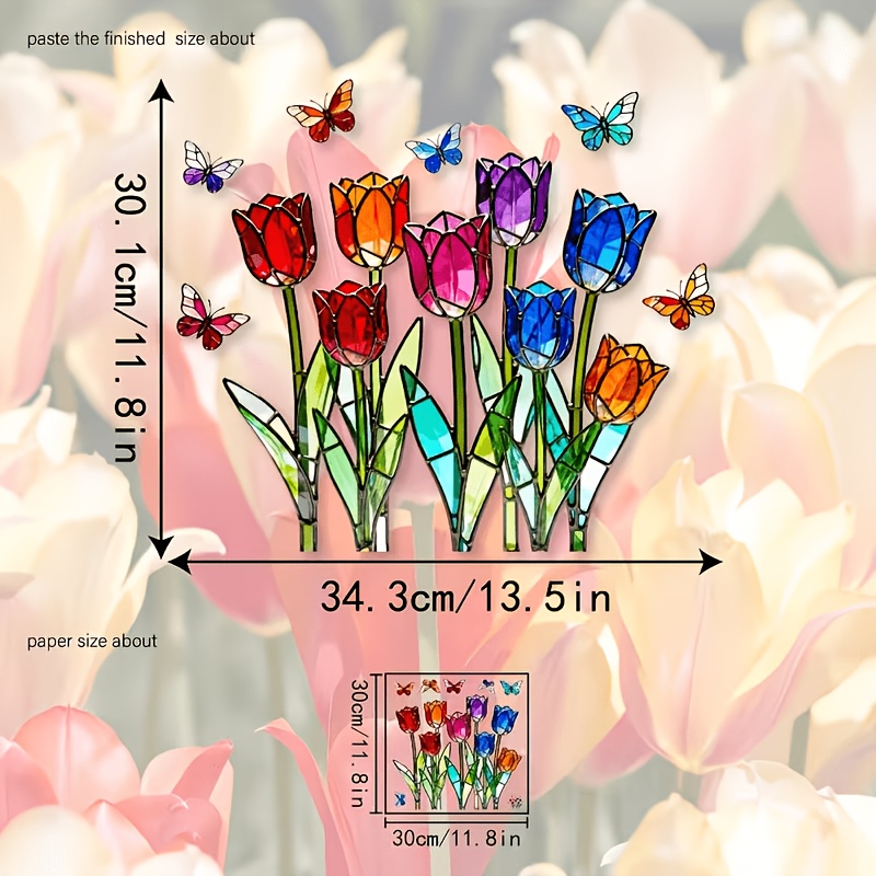 TEMU 1pc Colorful Tulip Static Cling Window Decal, Sunlight Stained Glass Effect, Kitchen Bedroom Window Decorative Sticker