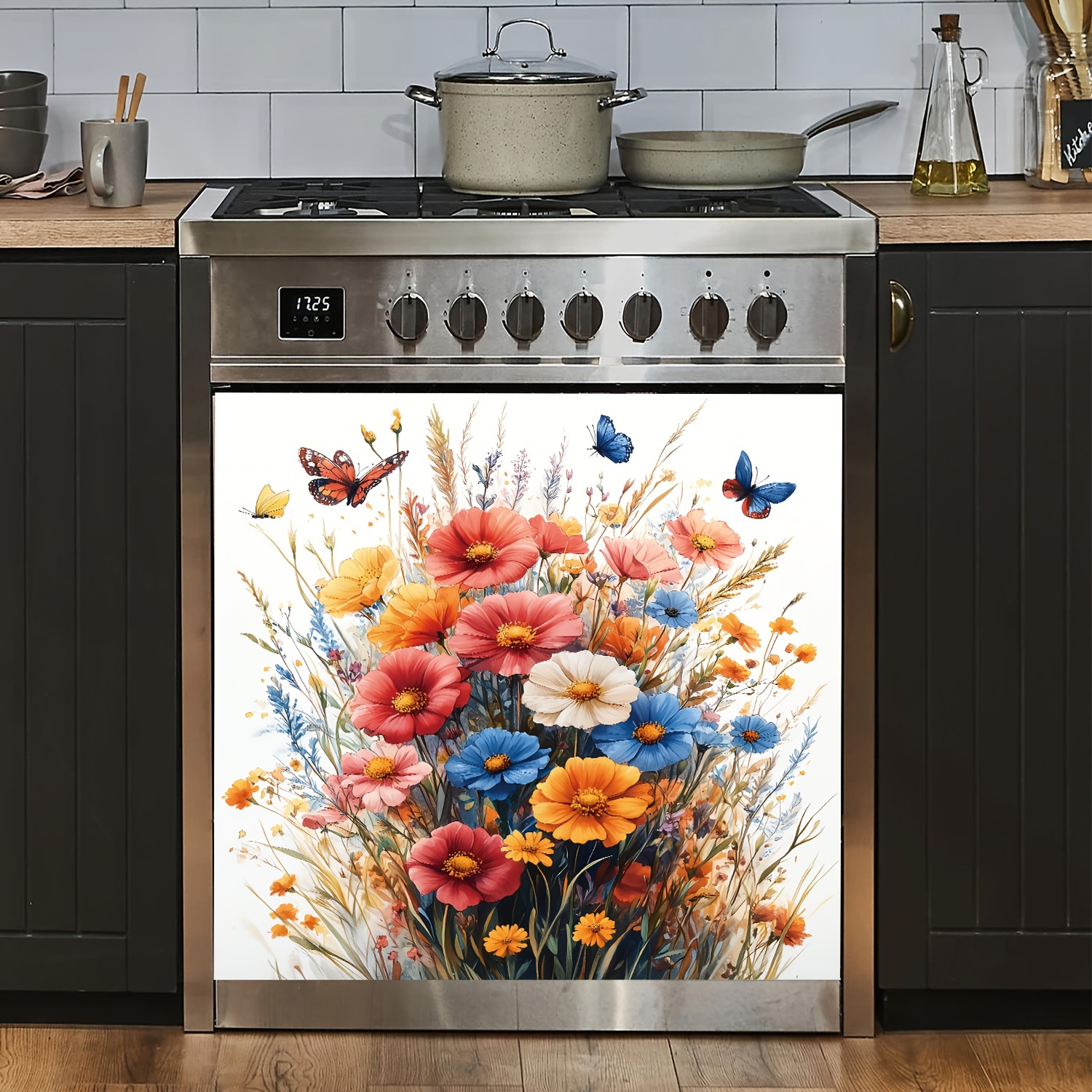 

Floral Magnetic Dishwasher Door Cover - Easy Clean, No Glue Needed - Perfect For Kitchen Decor & Home Accents, 23.03x25.59 Inches