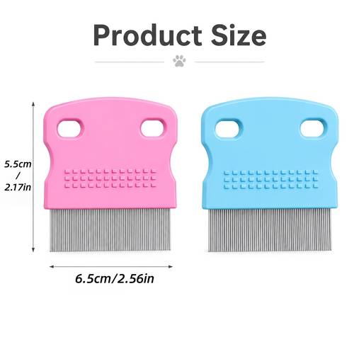 2 pack pet flea comb stainless steel teeth ergonomic grip grooming tool for removing fleas lice dandruff and loose hair from dogs cats and rabbits