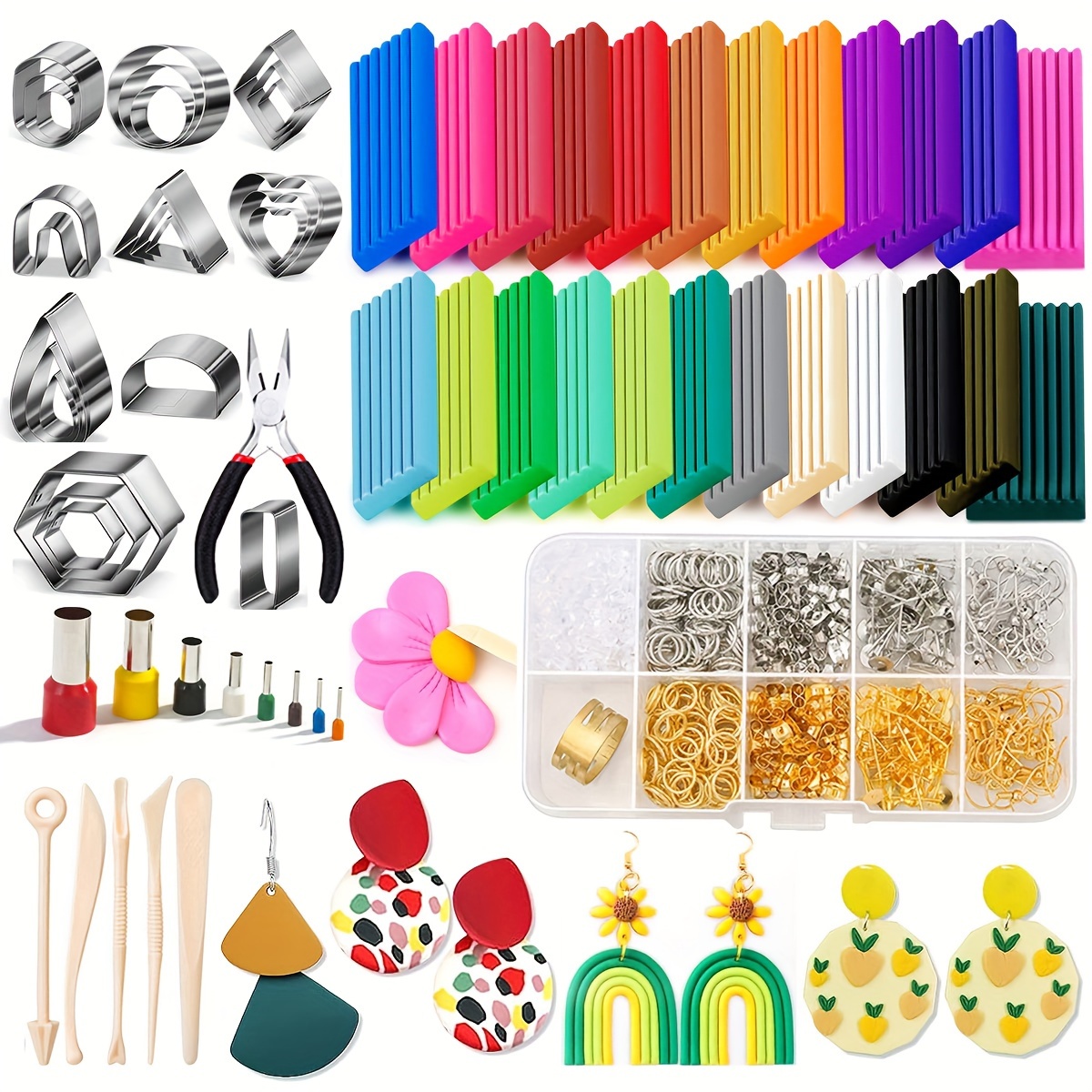 

Polymer Clay Earring Making Kit, With 24 Pieces Of Colored Oven , 32pcs Polymer Clay Cutter, Such Grid Earring Tools, Suitable For Beginners Jewelry Making