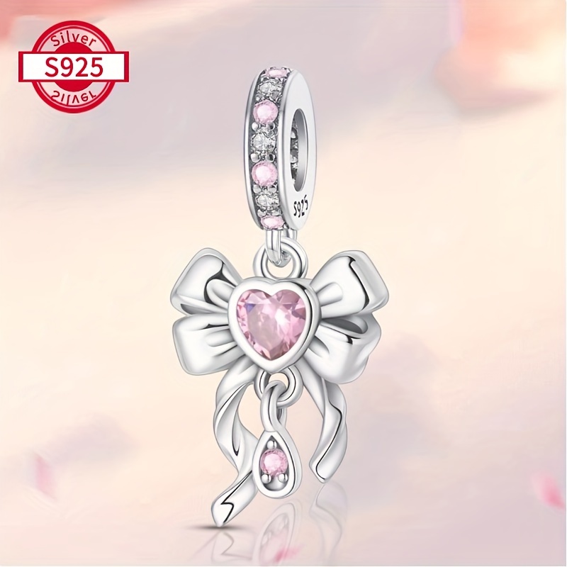 

S925 Pure Silver Pink Sweet Bow Pendant, Suitable For Such As Snake-shaped Bracelets, Bangles, And Necklace Pendants, Ideal For Everyday Wear And Gifting.