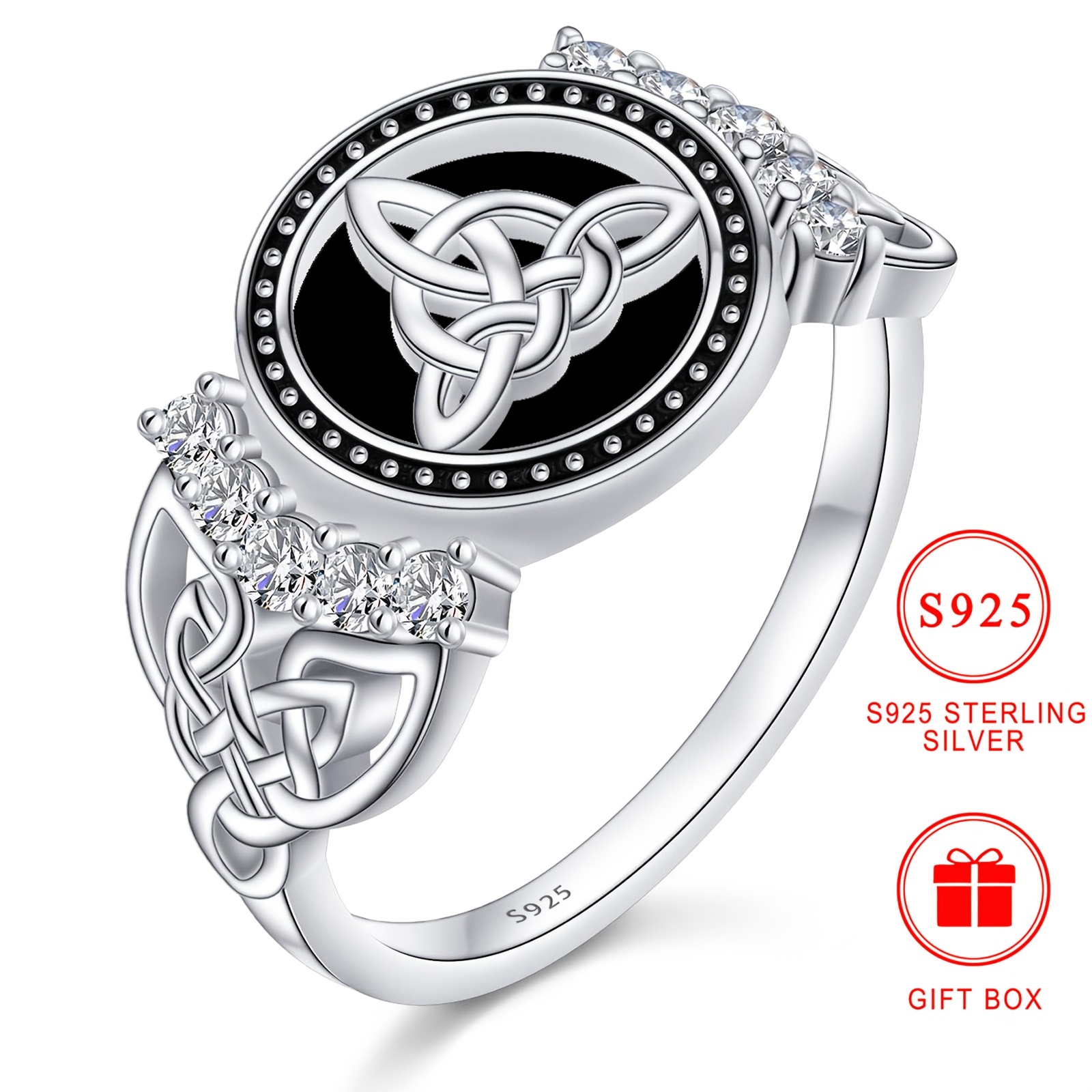 

1pc Vintage Celtic Knot Ring, S925 Sterling Silver, Hypoallergenic Nickel-free, Women's Hollow Carved , High-quality Jewelry With Synthetic Zirconia, Ideal For & Thanksgiving Gift, With Gift Box