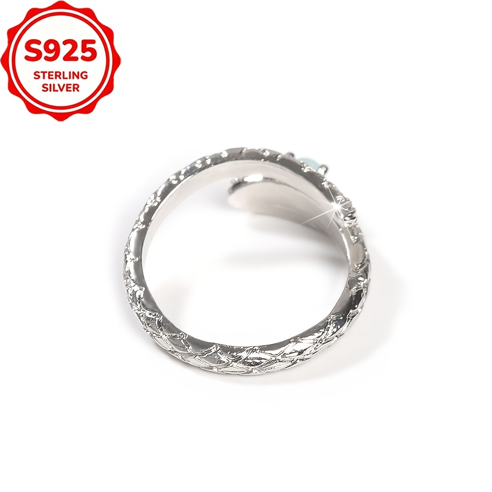 Women's S925 Silver Open Ring with Blue Resin Serpent Design, Elegant