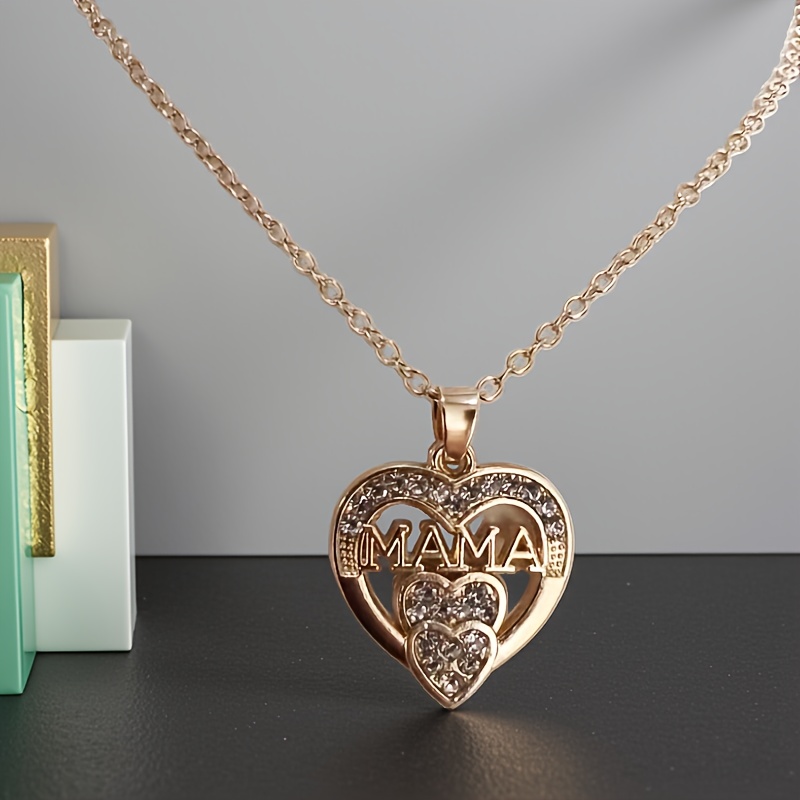 Double Heart Pendant Necklace with Mother Letters, Ideal Gift