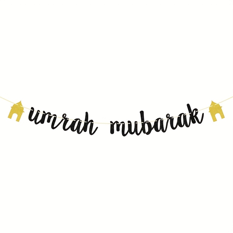 Image of 1 Set Umrah Mubarak Banner Eid Banner Golden Glitter Decorations (golden And Black)