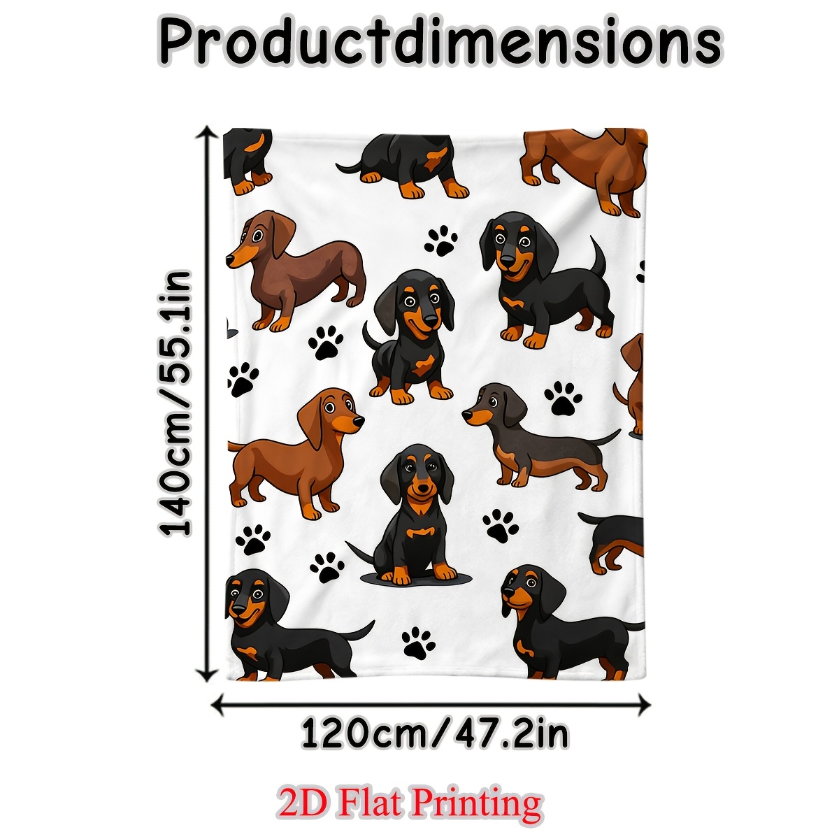 TEMU 1 Dachshund Pattern Blanket - Soft Flannel Throw With Brown, Black, Tan, And Dachshund Design - Gift For Pet Lovers, Suitable For Sofa, Living