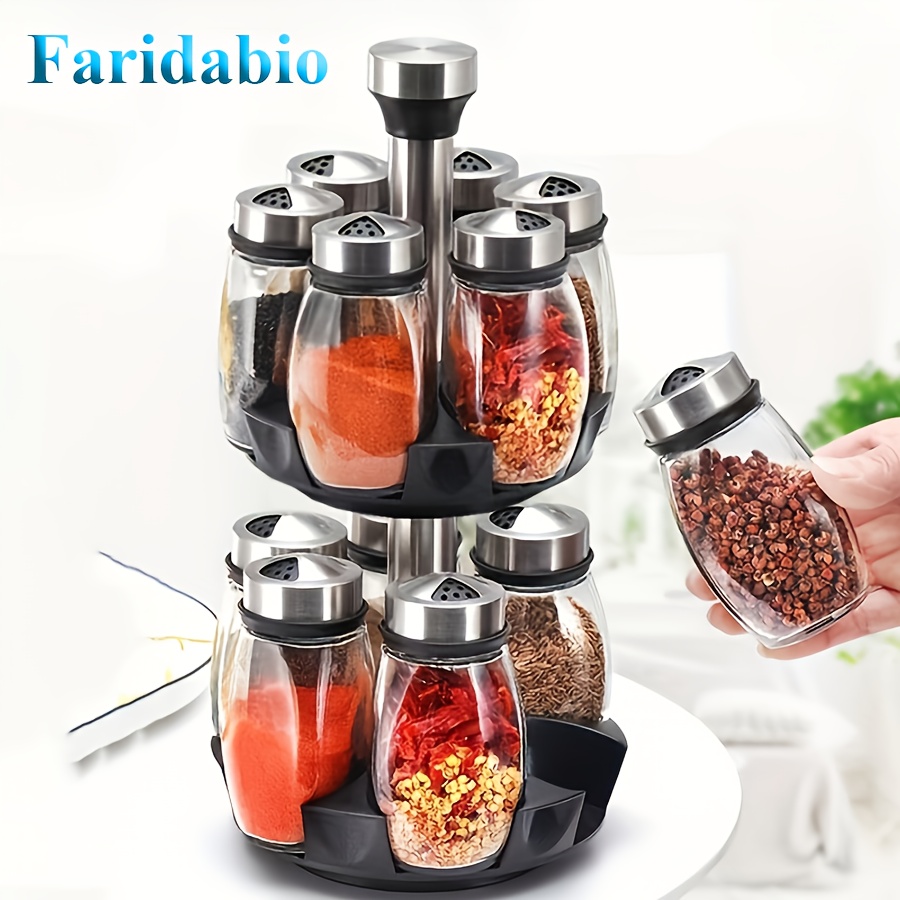 

Faridabio 360° Rotating Spice Rack With 6/12 Glass Jars - , Kitchen Organization & Storage, Single/double, Cabinet Countertops, Accessories