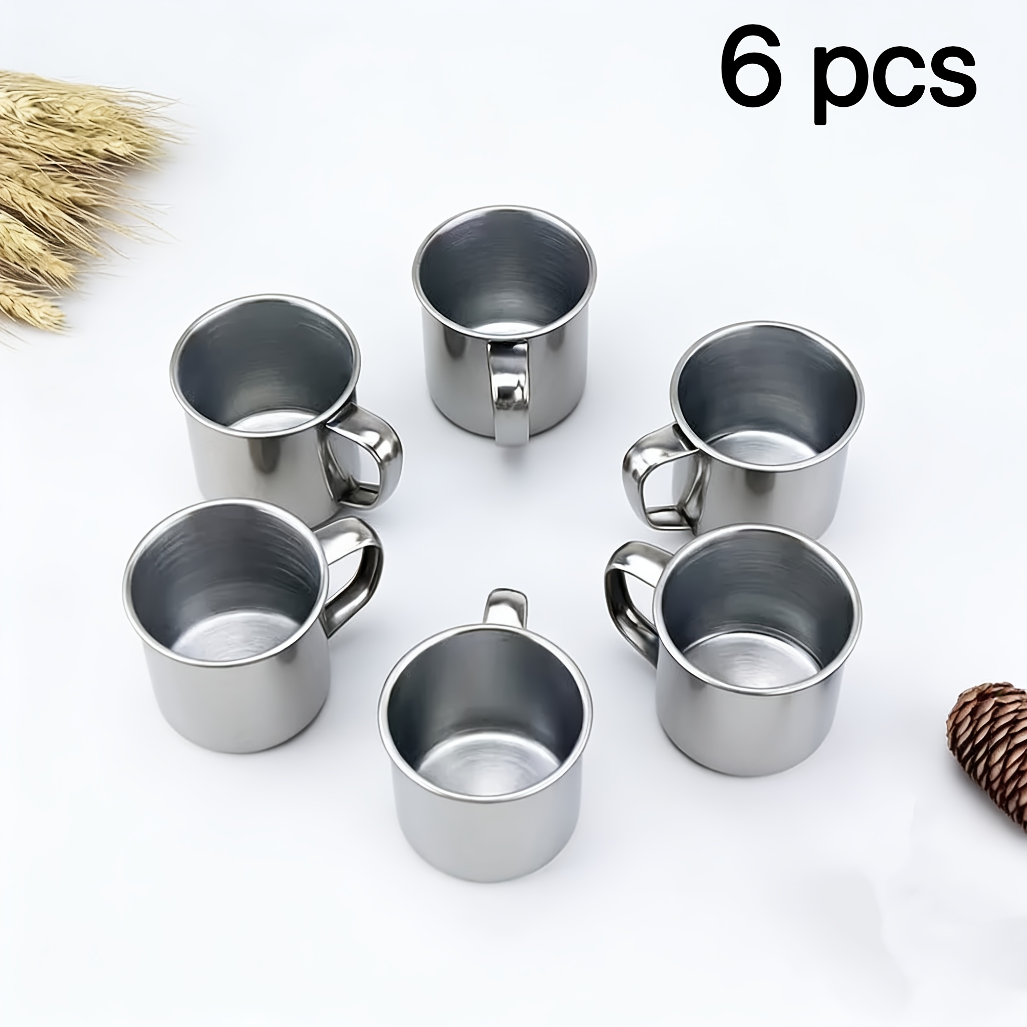 TEMU 6 pezzi Mini in Acciaio per Caff癡/Tea/Acqua, da Campeggio, da Viaggio in Acciaio , Design Minimalista, , Riutilizzabile, Pendolari, del Caff癡