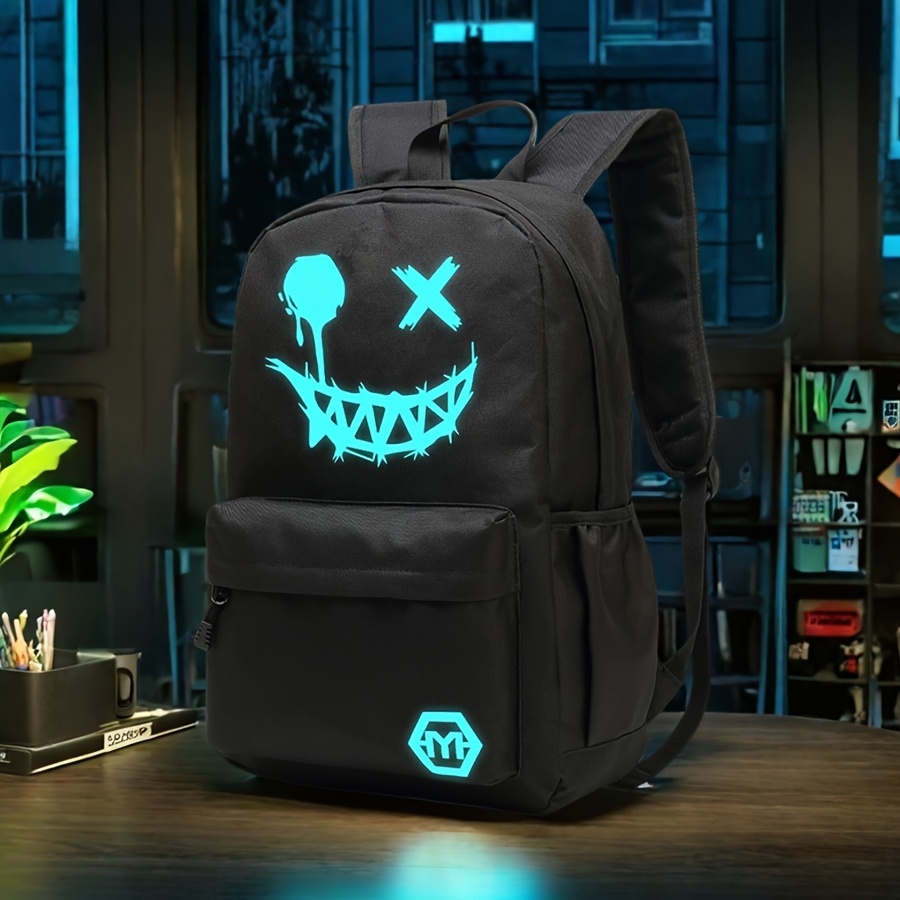 Fluorescent Backpack Men's Backpack Large Capacity Lightweight High School Student Oxford Cloth Easy Cartoon Commuting, Campus, Cartoon, High School, Back To School Backpack