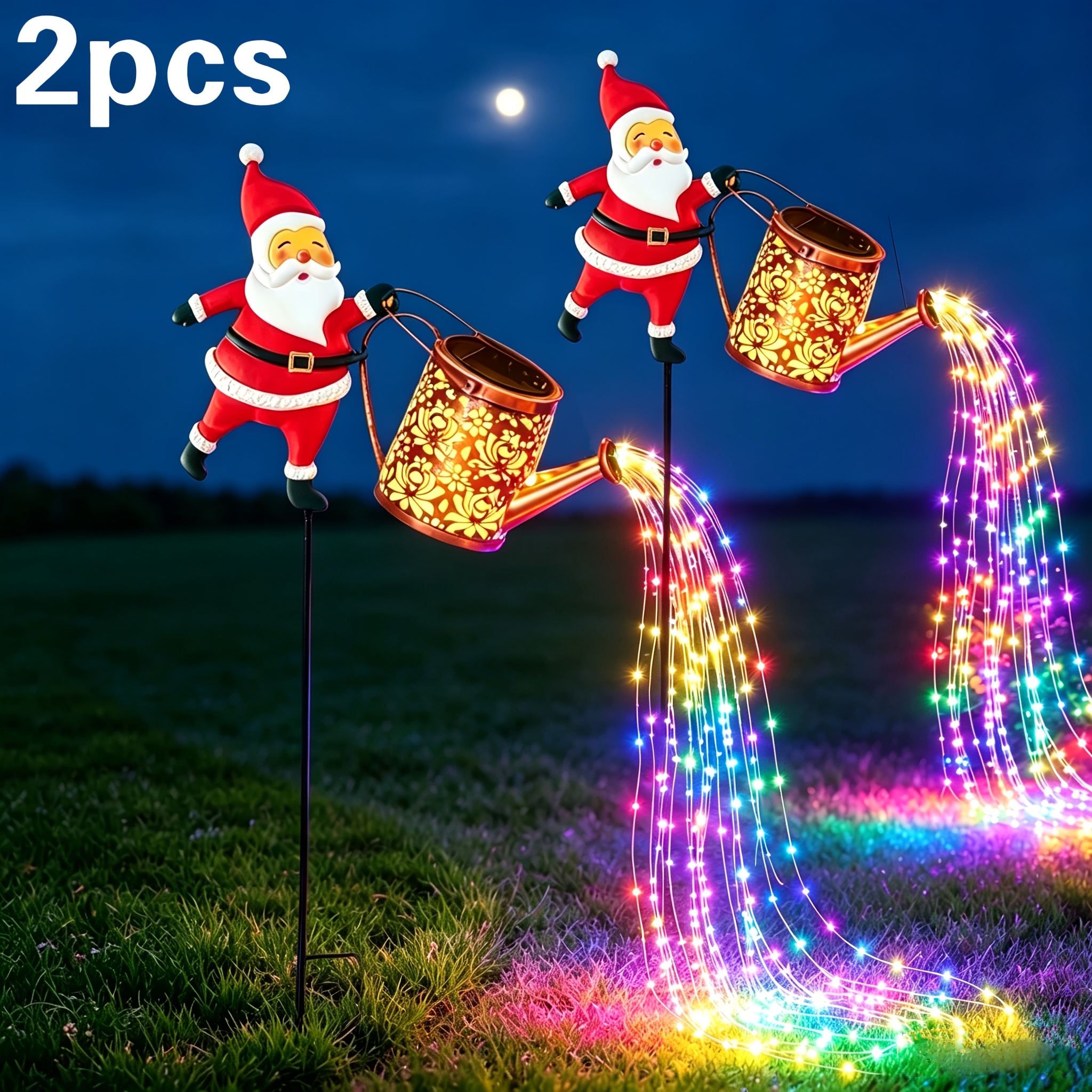 TEMU 2pcs Outdoor Courtyard Solar Lawn Lights, Flying Witch Lanterns Or Santa Claus Lanterns, Colorful Or Warm White Led Flashing Lights, Exquisite