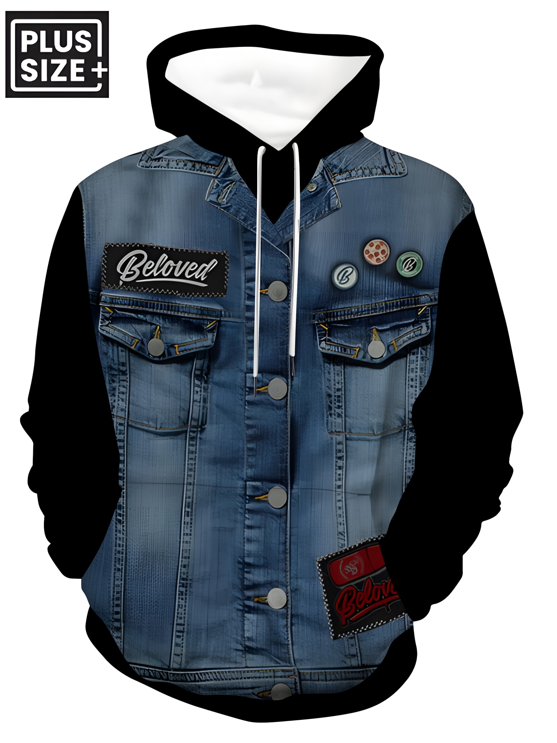 stylish plus size mens hoodie denim sporty Temu Bahrain - Main Image