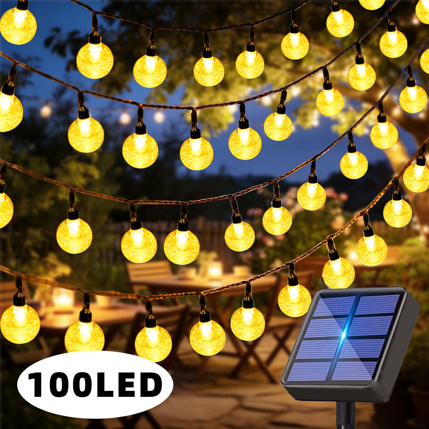 E-shop 100/50/20LED Solar-Außen-Luftblasen-Kugellichterkette, 10 Beleuchtungsmodi, automatischer Lichtsensor/Ein-Aus für Weihnachten, Hochzeiten,