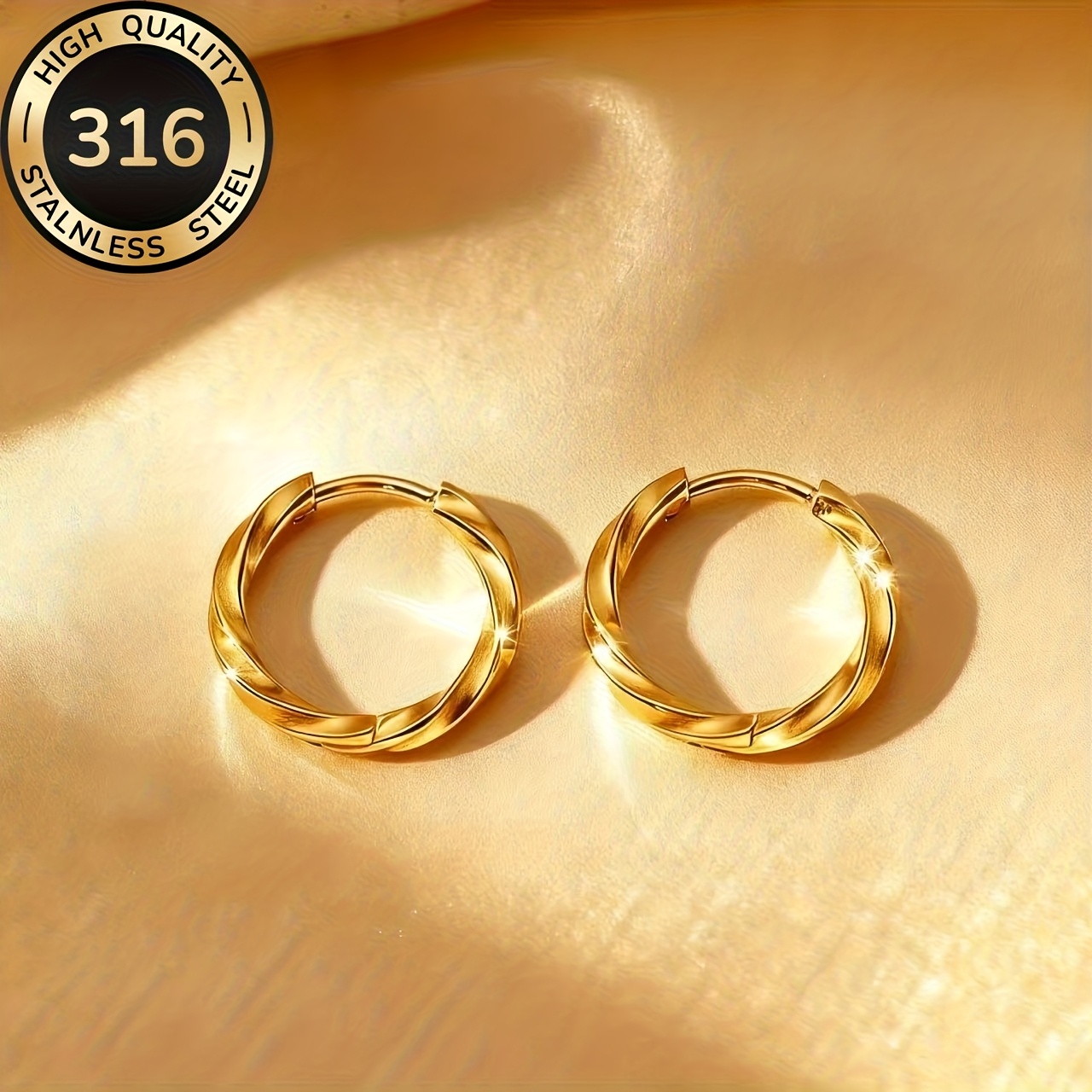 TEMU Boucles d'oreilles ondulées en acier inoxydable hypoallergénique de haute qualité, plaquées or et résistantes à la décoloration, design élégant
