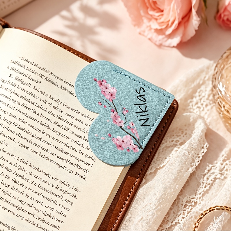 TEMU Personalized Custom Cherry Bookmark With Name & Heart - Elegant Rounded Corner Book Page Holder Suitable For Women, Teachers, Students, Book