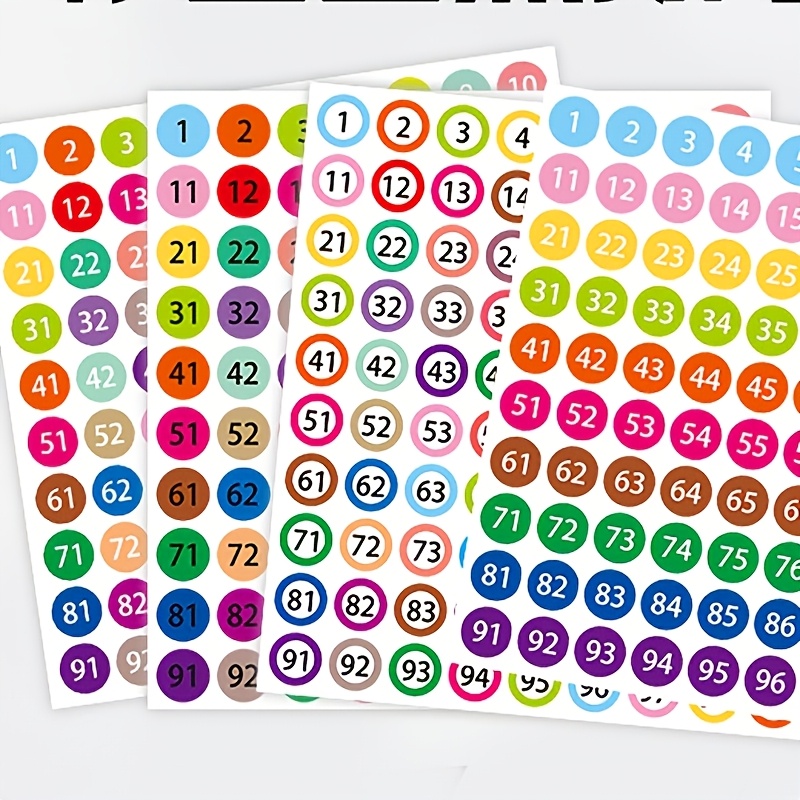 TEMU 4 Styles 400 Sheets - Digital Stickers 25mm Colored Round Adhesive Labels 1-100 Digital Sticker Codes Number Tags