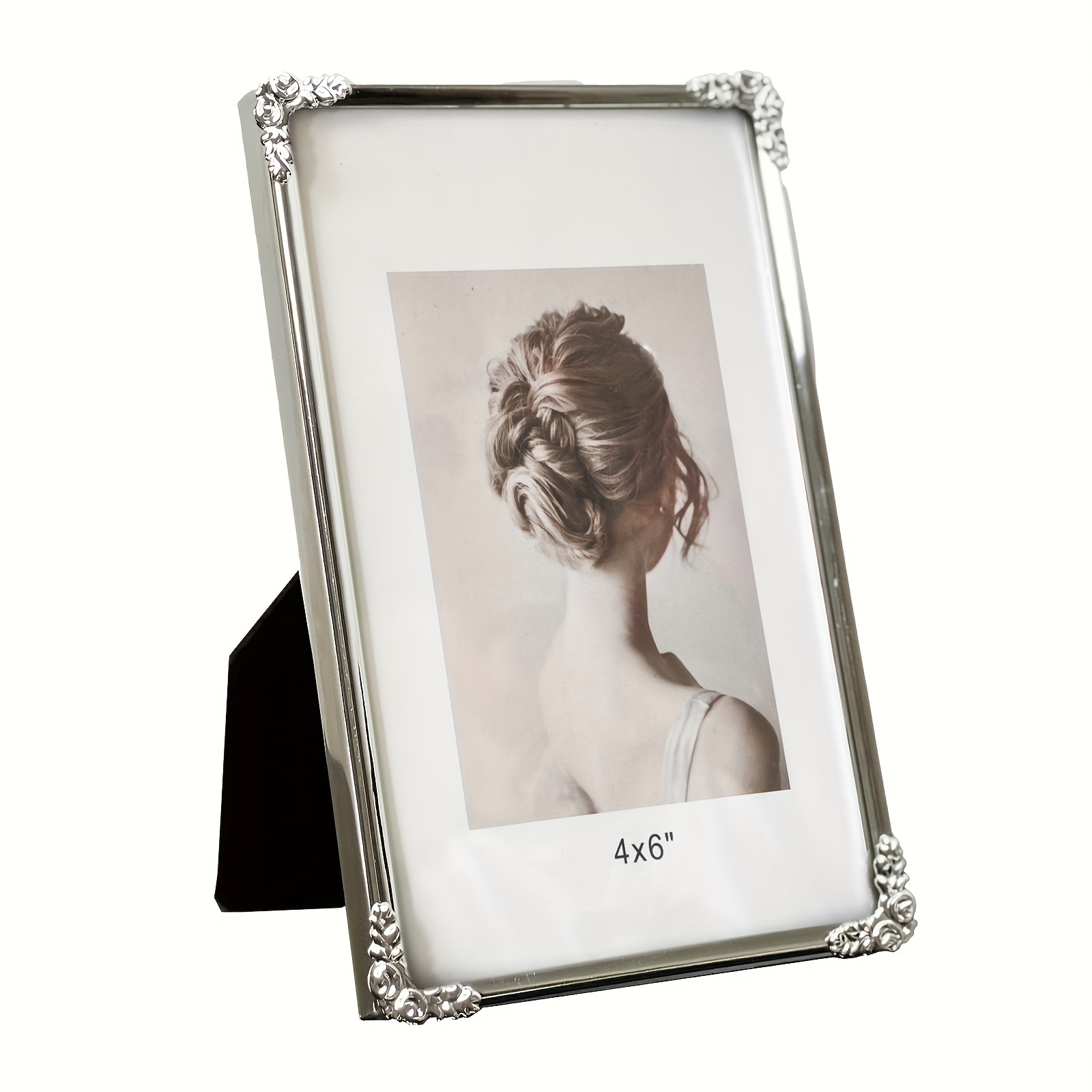 Elegant 6" Silvery Metal Photo Frame With Embossed Border - Modern , Polished Finish, Lightweight Design For Home Decor