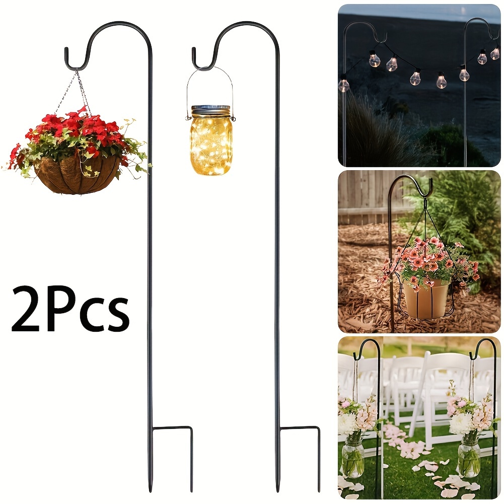 

2pcs Contemporary Hooks, Metal Garden Stakes With Wall Mount - Plant Hanger For Solar Lights, Lanterns, Mason Jars, Bird Feeders, And Wedding Decor