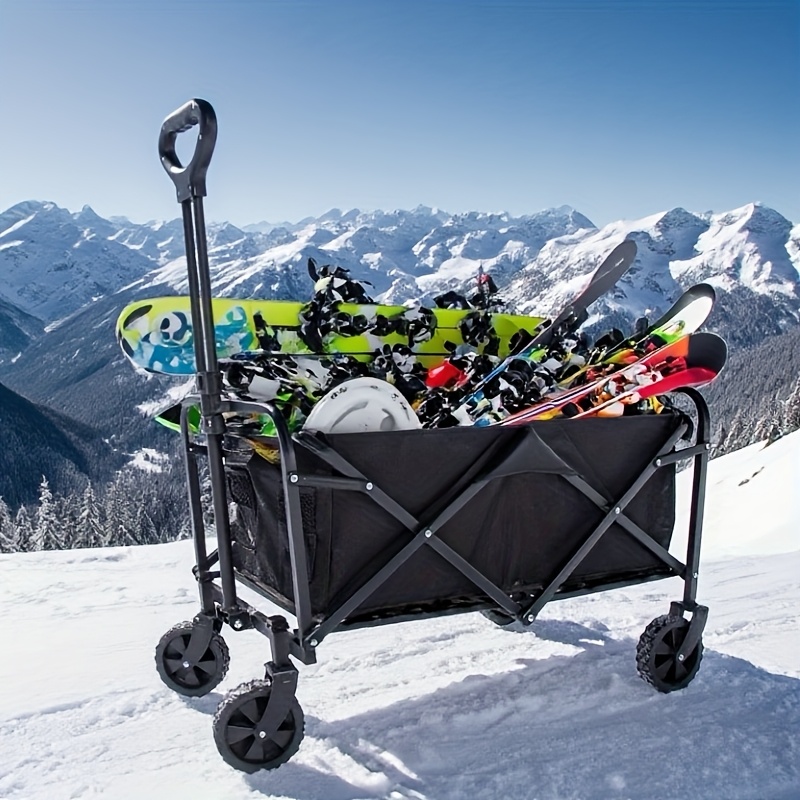 Heavy-Duty Collapsible Utility cart with All-Terrain Wheels - Foldable Shopping buggy, Beige Metal frame, for Grocery, Ski, Lawn, Construction, Moving - Lightweight Portable Organizer, Foldable Shopping Cart, Grocery Hauling, Compact Storage, Reinforced Structure, Outdoor Enthusiasts