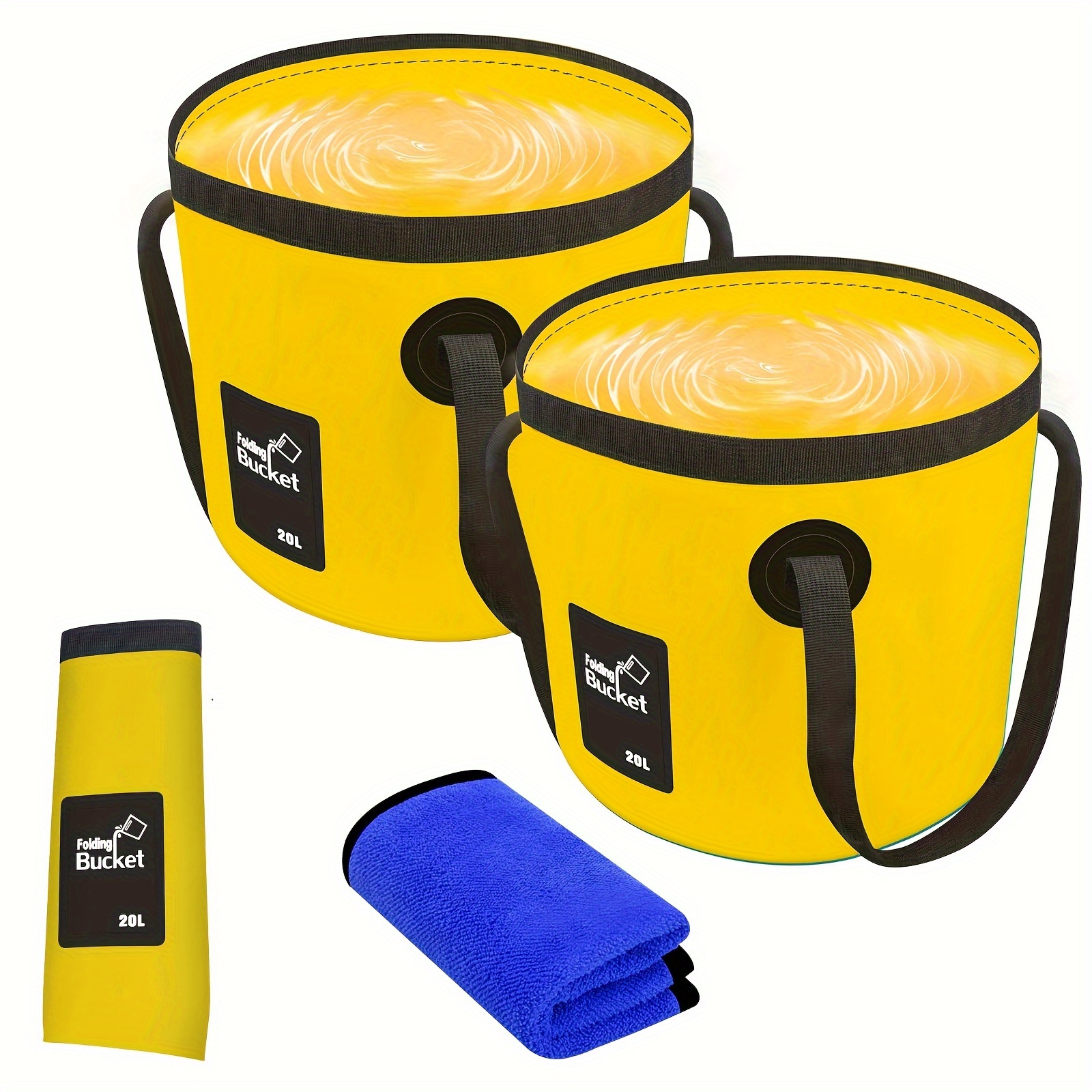 TEMU 2pcs Portable Folding Water Bucket Set (5 Gallons) Foldable Storage Container With Handles Portable Wash Basin For Car Washing, Camping, Hiking