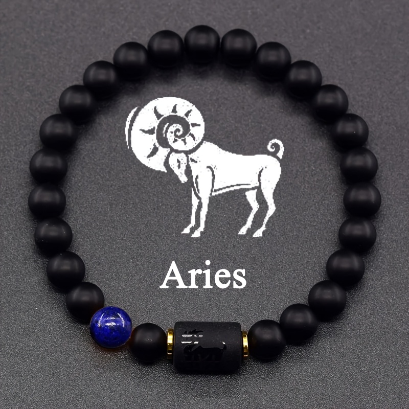 Natural Stone Elastic Bracelet - 12 Zodiac Signs, Card Design for Couples, Perfect Valentine's Day or Birthday Gift