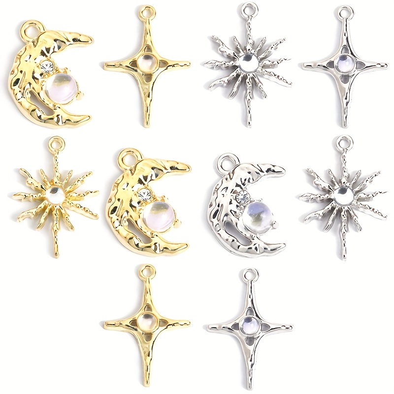 TEMU 10 Pezzi Ciondoli in Stile Y2K con Design Sole, Luna e Stella, Accenti di Strass, Collana Choker Bracciali Orecchini e Pendenti per Ramadan -