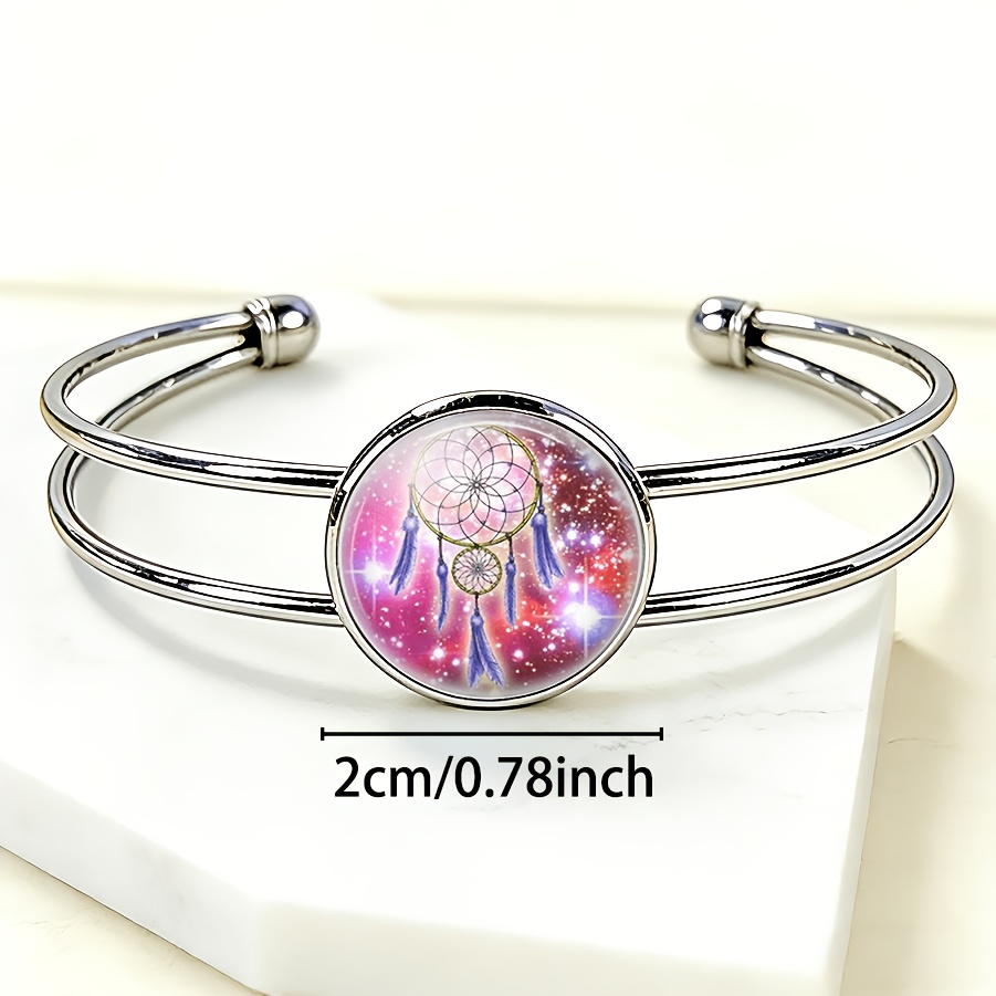 Adjustable Open Bangle with Round Time Gemstone Inlay & Starry Sky Design