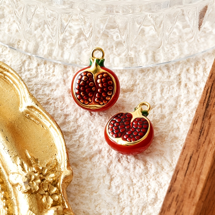 TEMU 2pcs Stainless Steel Golden Pomegranate Pendant, Featuring A 1pc Loop With Three-dimensional Embossed . From Solid Material With A Delicate