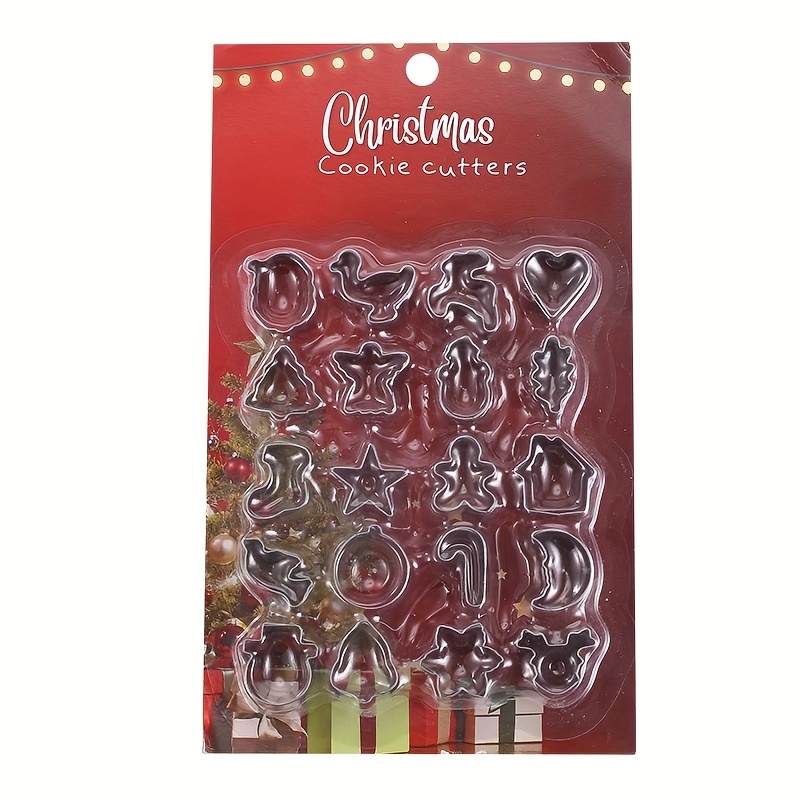 Image of 20pcs Mini Christmas Cookie Cutter Set - Stainless Steel Baking Molds With Santa, Reindeer, Snowman Shapes For Holiday Treats