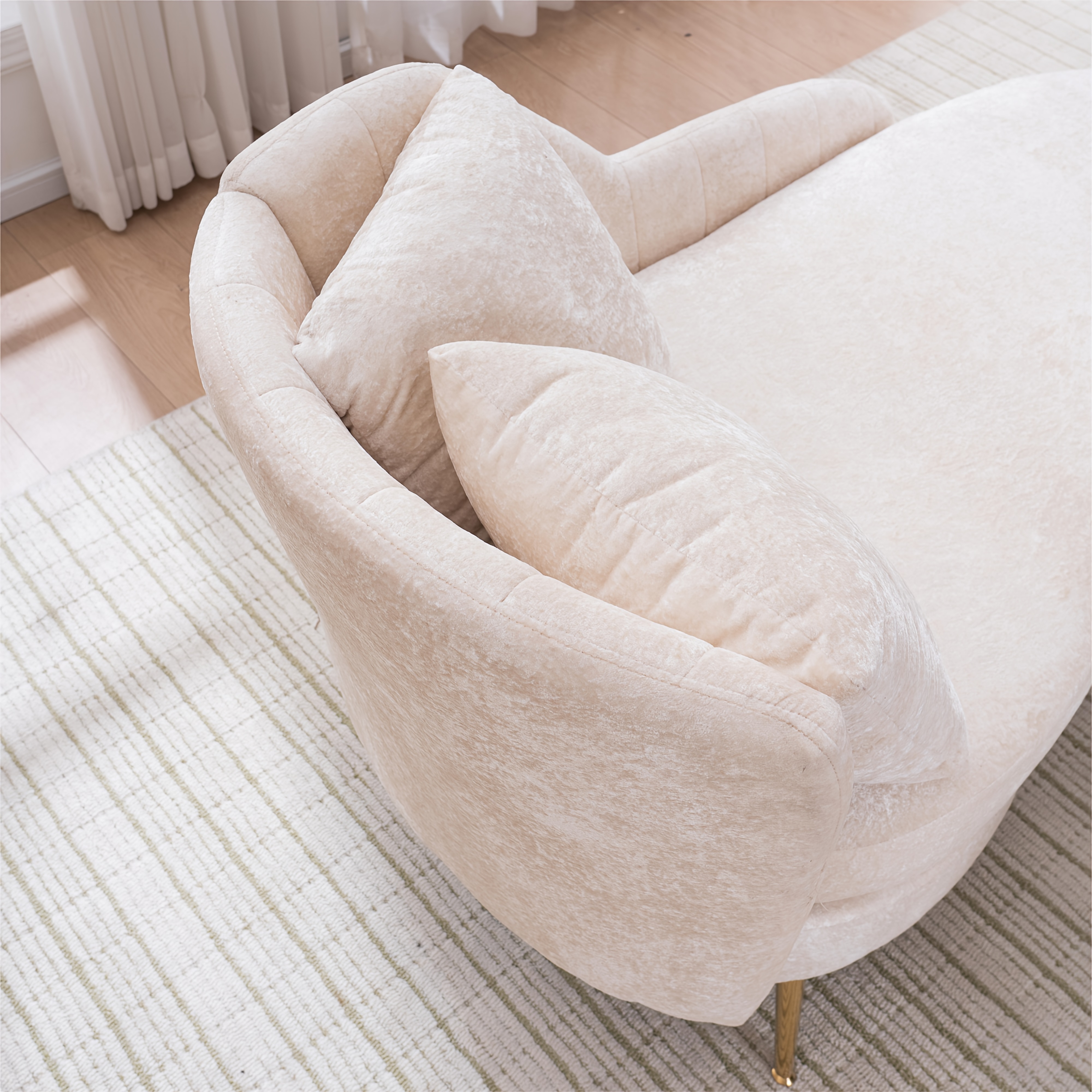 58'' Indoor Chenille Chair with Left Armrest And Lumbar Pillow Upholstered Furniture Lounge Chair, Lounge Sofa for Living Room Bedroom Office with Footstool.