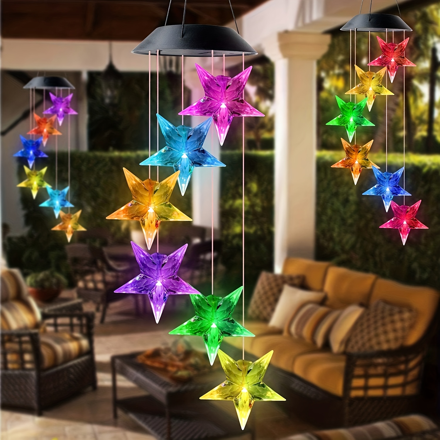 TEMU 1/2pcs Solar 6-led Chime Light, Rgb Romantic Wind Chime Pendant Light, Portable Mobile Hanging Decorative Light, Suitable For Home, Courtyard,